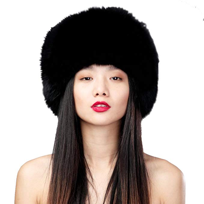 URSFUR Women's Fox Fur Siberian Mongolian Ushanka Trapper Hats