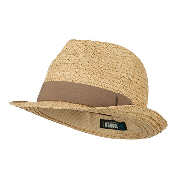 Big Size Braided Straw Fedora with Grosgrain Ribbon - Natural (For Big Head)