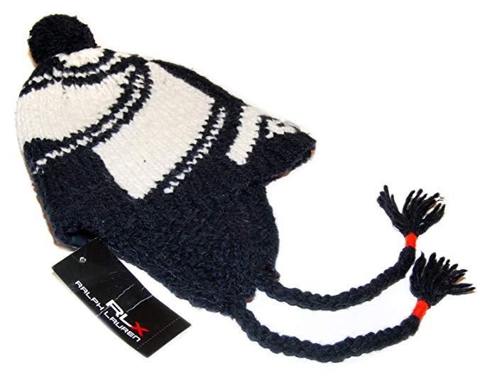 Ralph Lauren RLX Mens Womens Wool Alpaca Ski Skull Knit Hat Cap Navy White L/XL