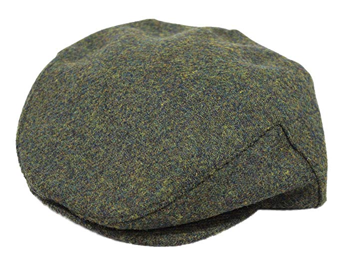 John Hanly & Co Flat Irish Hat 100% Wool Green Herringbone Made in Ireland
