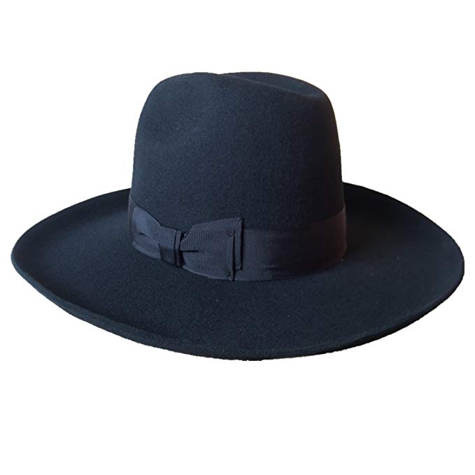 Black Israel Jewish Hat Wool Hasidic Jew Fedora Cap Wide Brim 10cm 4 In