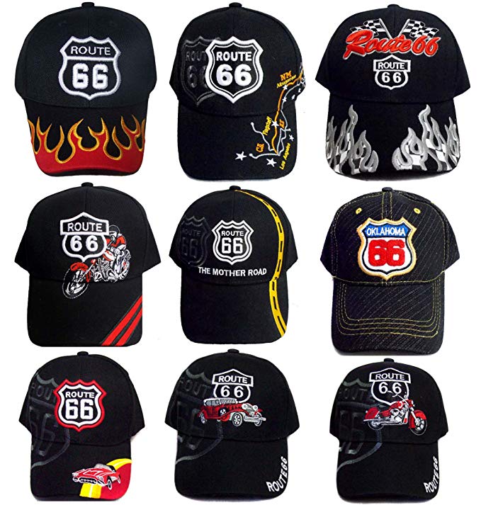 Route 66 Baseball Embroidered Caps Hats For Adults 12 Pcs Assorted Pack (A7508-12)