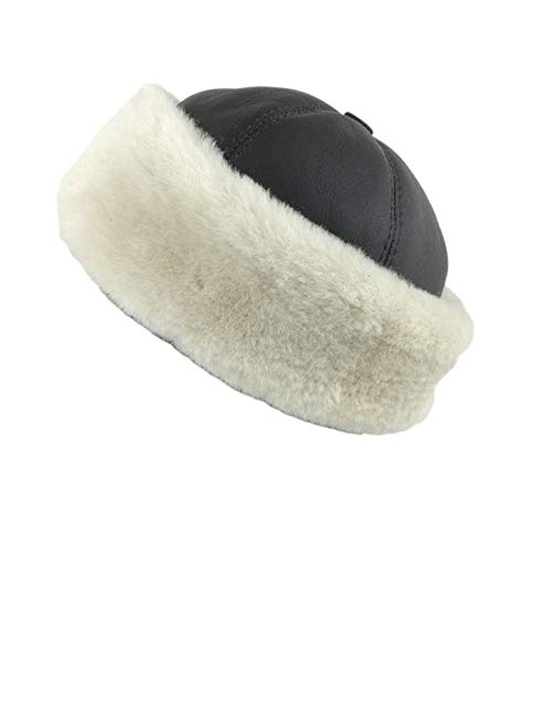 Zavelio Men's Shearling Sheepskin Winter Fur Beanie Hat