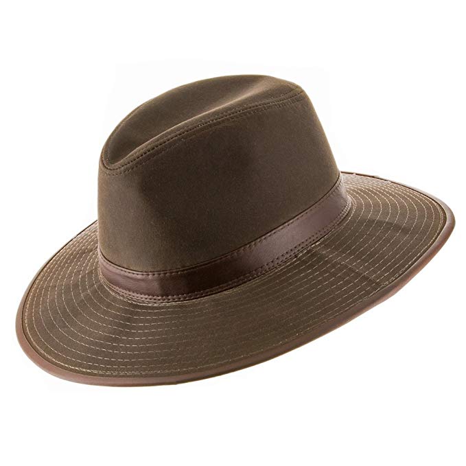 Ultrafino Seattle Oil Cloth Safari Outback Water Repellant Outdoors Hat with Chin Cord