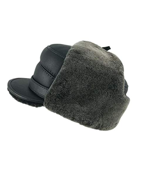Zavelio Men's Shearling Sheepskin Elmer Fudd Captain Visor Hat