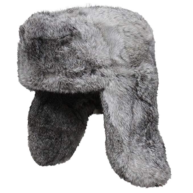 Genuine Russian Rabbit Fur Ushanka/Cossack Hat in Black, Grey or Brown