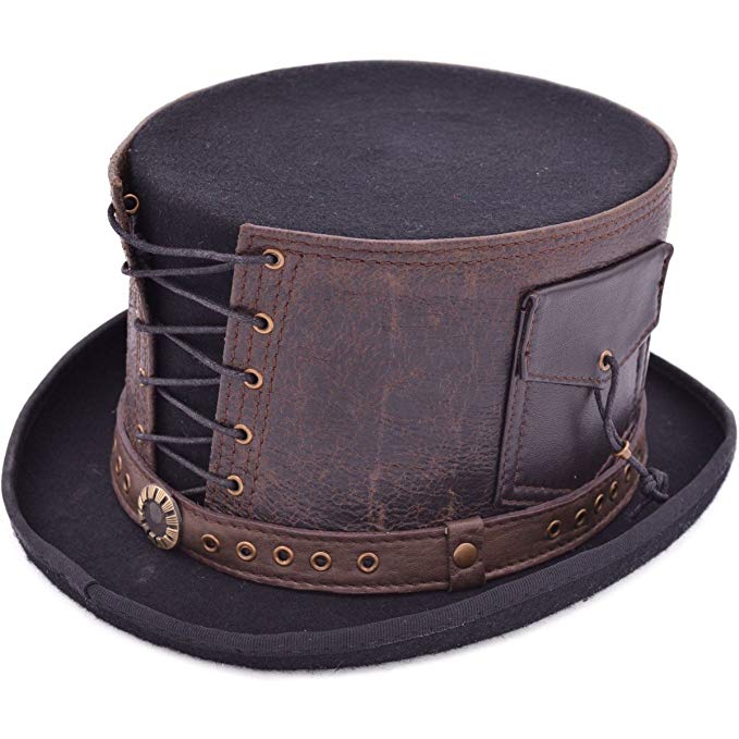 Euro Steampunk Leather Strapped TOP Hat