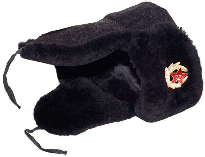 Navy Officer of the Russian Federation Lambskin Ushanka Hat, Soldier Insignia