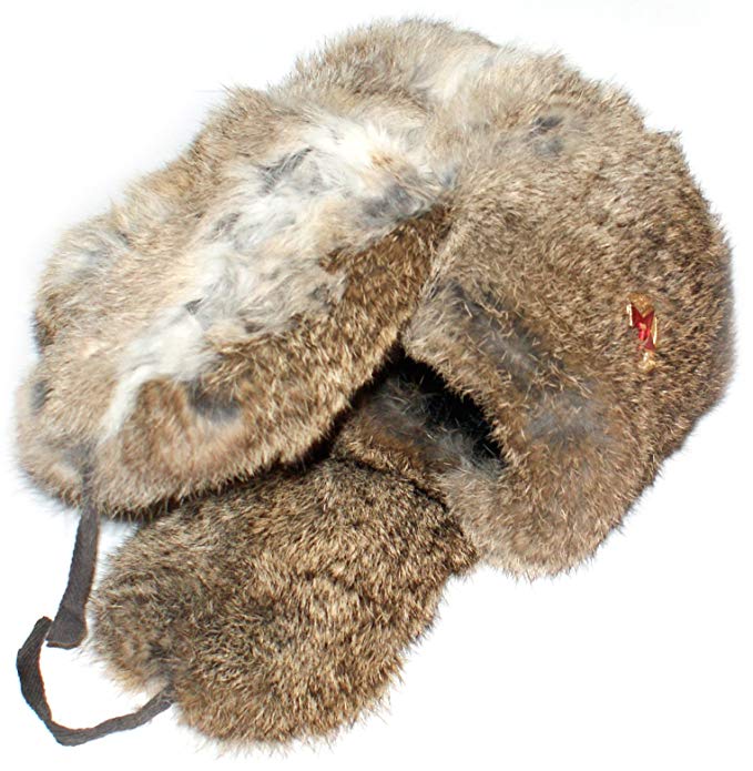 Winter Hat Russian Rabbit Fur Ushanka Brown-Army Officer