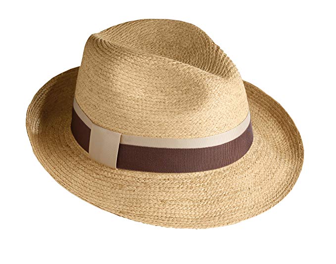 Tilley Unisex R7 Raffia Medium Brim Town Hat Fedora, Medium 7 1/8-7 1/4, Natural Raffia with Brown and Tan Hatband