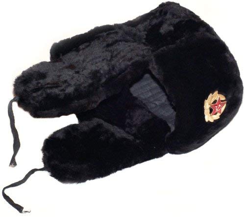 Black sheepskin ushanka, with Russian Imperial Eagle insignia