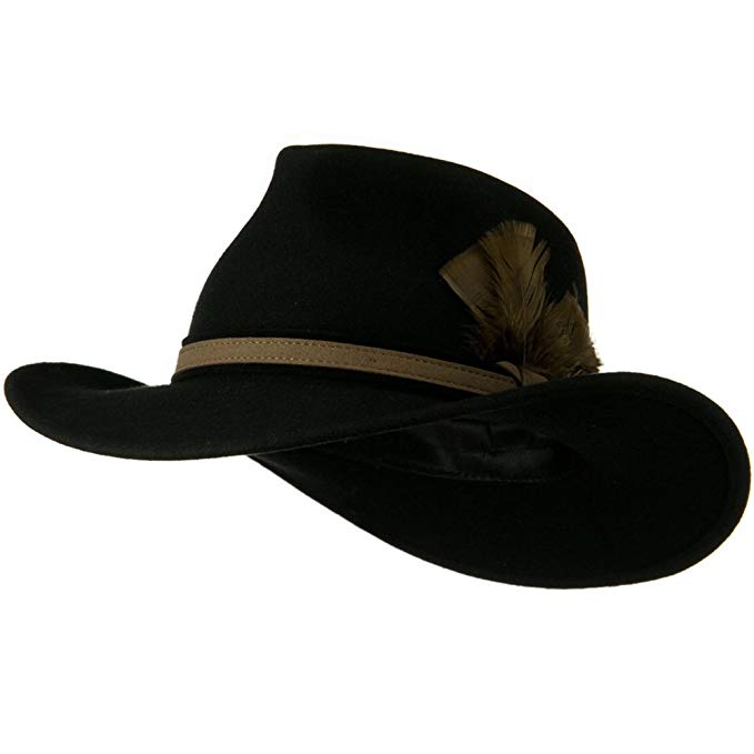 Outback Wool Felt Fedora Hat with Feather - Black W18S31F