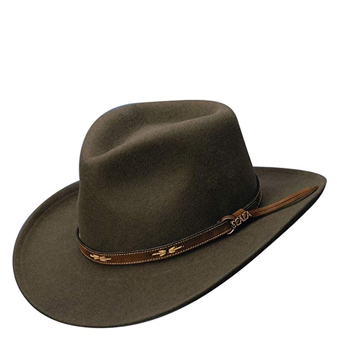 Scala Classico Men's Crush Felt Outback Hat,Brown,XL