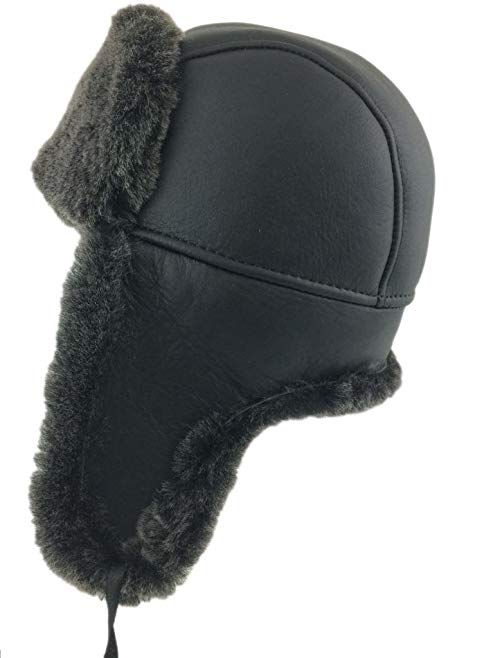 Zavelio Shearling Sheepskin Leather Aviator Russian Ushanka Trapper Winter Fur Hat