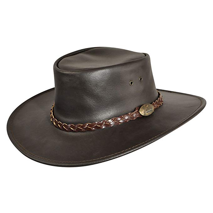 Jacaru Men's Swagman Leather Outback Hat - 1003Brn