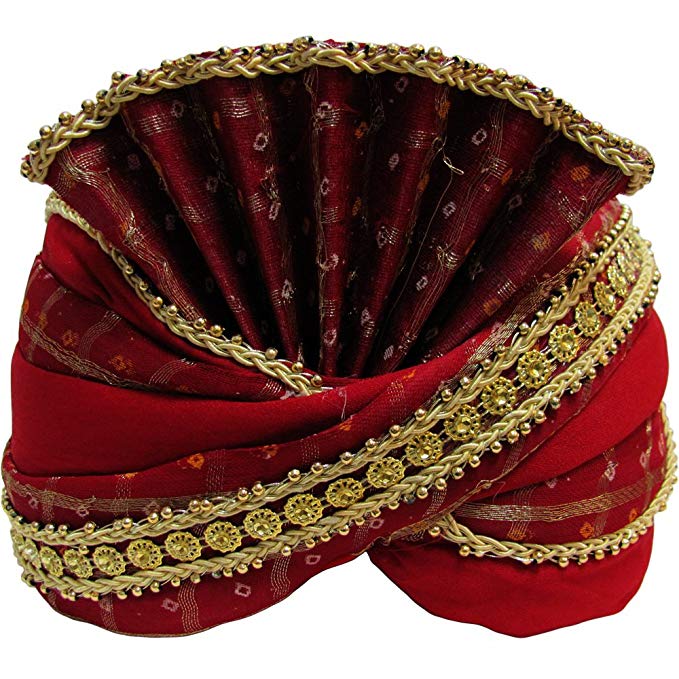 Yoga Trendz Mens Indian Traditional Wedding Red & Gold Maharaja Turban