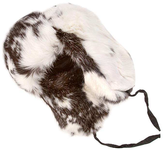 Winter Hat Russian Rabbit Fur Ushanka White & Black, Eagle Badge