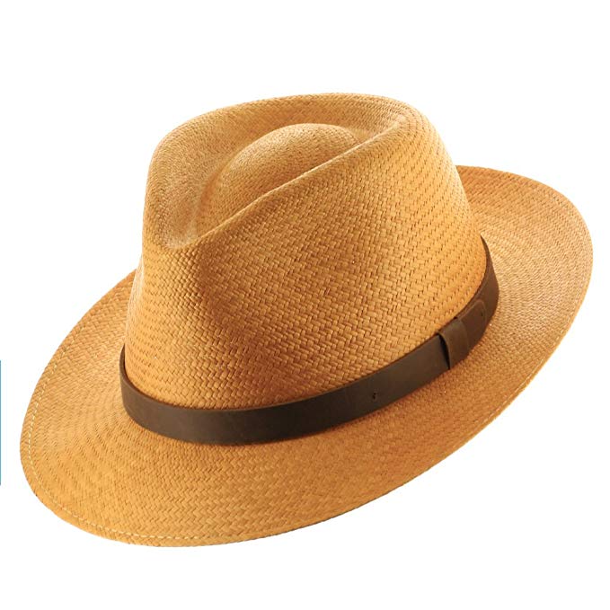 Ultrafino Gaucho Mens Dark Orange Straw Panama Hat