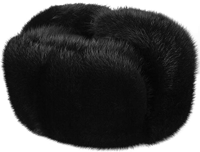 Black Mink Fur Ushanka Winter Hat
