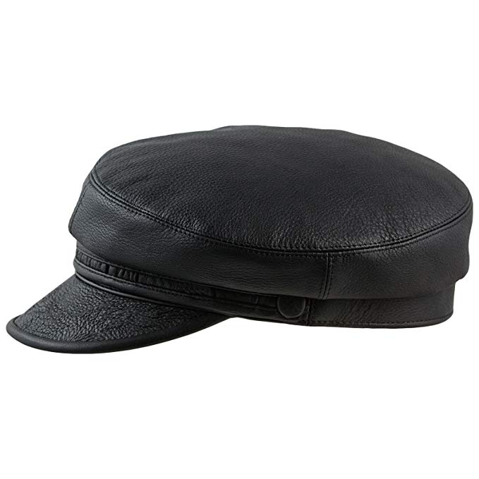 Sterkowski Genuine Leather Crinkled Bill Maciejówka Breton Style Cap