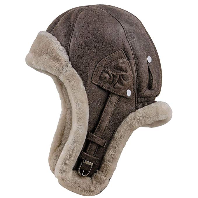 Sterkowski Warm Natural Shearling Leather Trapper Cap