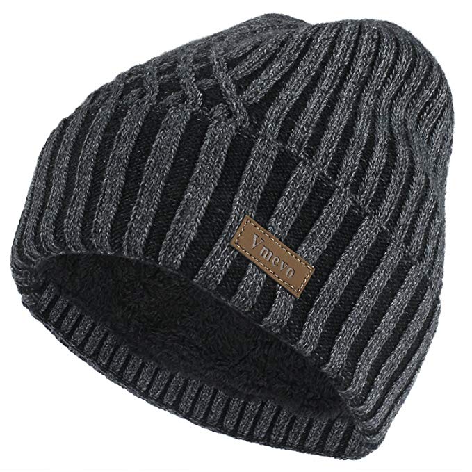 Vmevo Wool Cuffed Beanie Hat Warm Winter Knit Hats Skull Cap with Lining for Men and Women