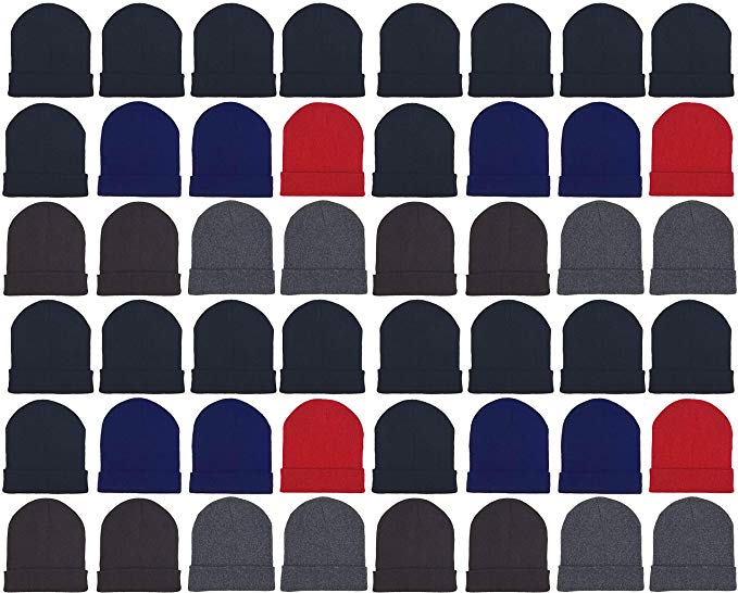 48 Pack Winter Beanies, Wholesale Bulk Cold Weather Warm Knit Skull Caps, Mens Womens Unisex Hats