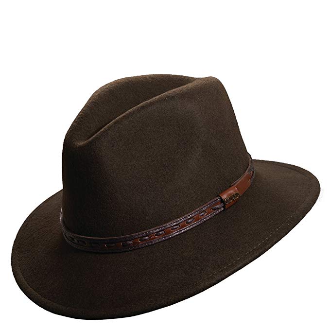 Scala Classico Men's Crushable Felt Safari With Leather Hat,Green,XL