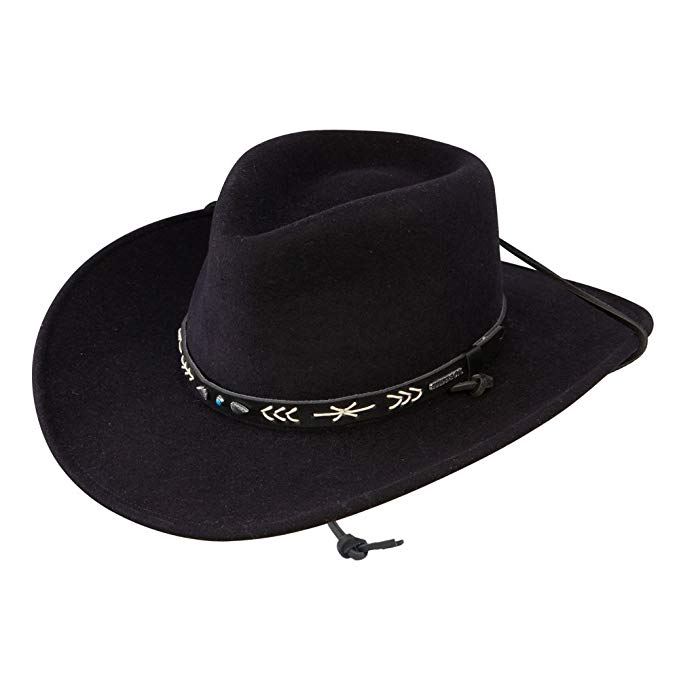 Stetson Mens Santa Fe Chin Strap Wool Felt Crushable Water Repellent Black Outdoor Collection Cowboy Hat
