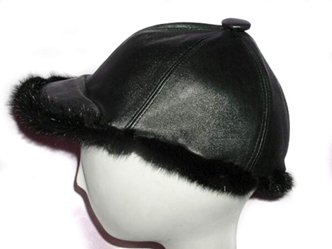 FursNewYork Black Mink/Leather Reversible Baseball Hat- Unisex
