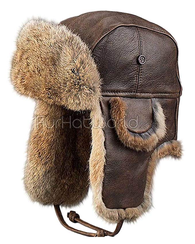 Frr Vintage Rodeo Leather Rabbit Fur Aviator Hat