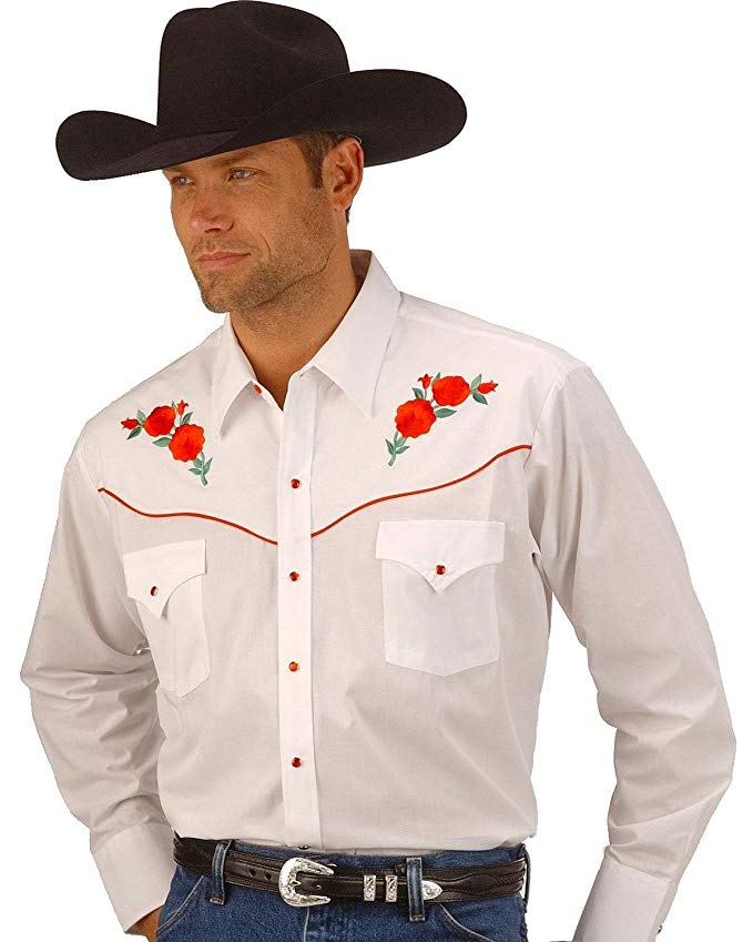 ELY CATTLEMAN Men's Embroidered Rose Design Western Shirt - 15203901-88Blk