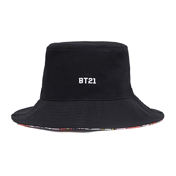 BT21 Official BTS Merchandise by Line Friends - Black Reversible Bucket Hat for Men and Women (Designed by Bangtan Boys)