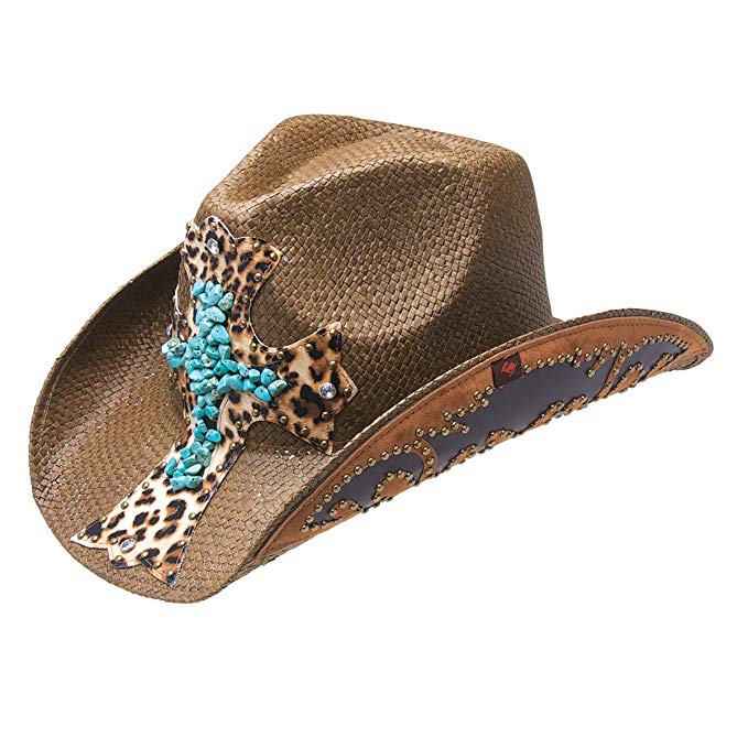Peter Grimm Ltd Women's Zeke Leopard Print Cross Straw Cowgirl Hat - Pgd5096-Brn-O