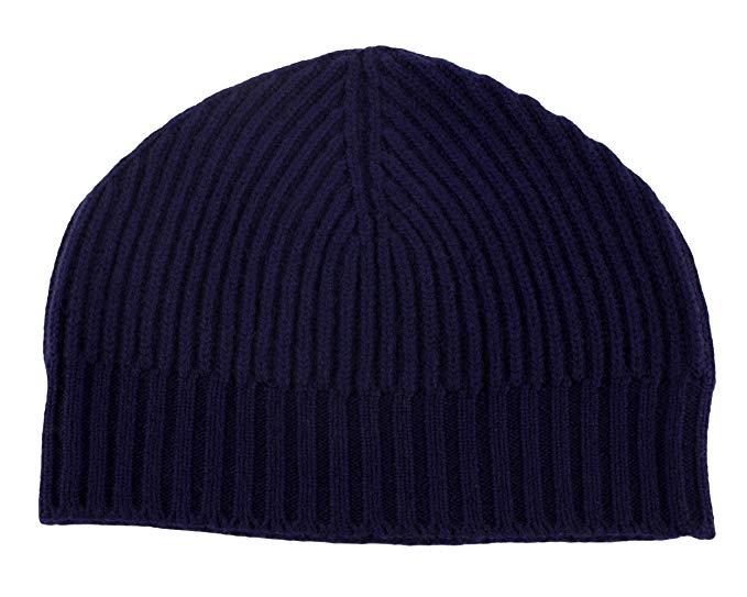 Love Cashmere Mens Ribbed 100% Cashmere Beanie Hat - Navy Blue - Made in Scotland by RRP 180