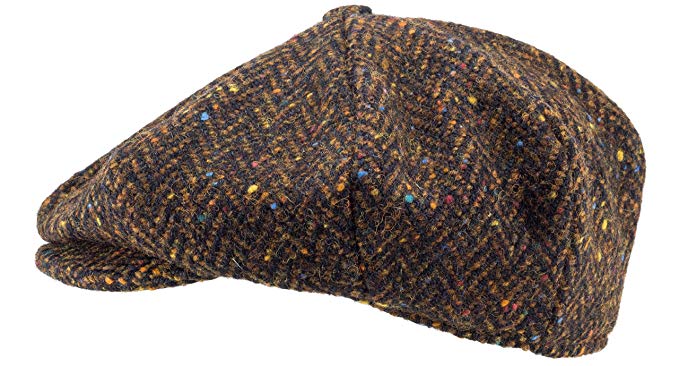 100% Handmade Handwoven Tweed.'Newsboy' Cap.Brown Herringbone.made by Hanna Hats