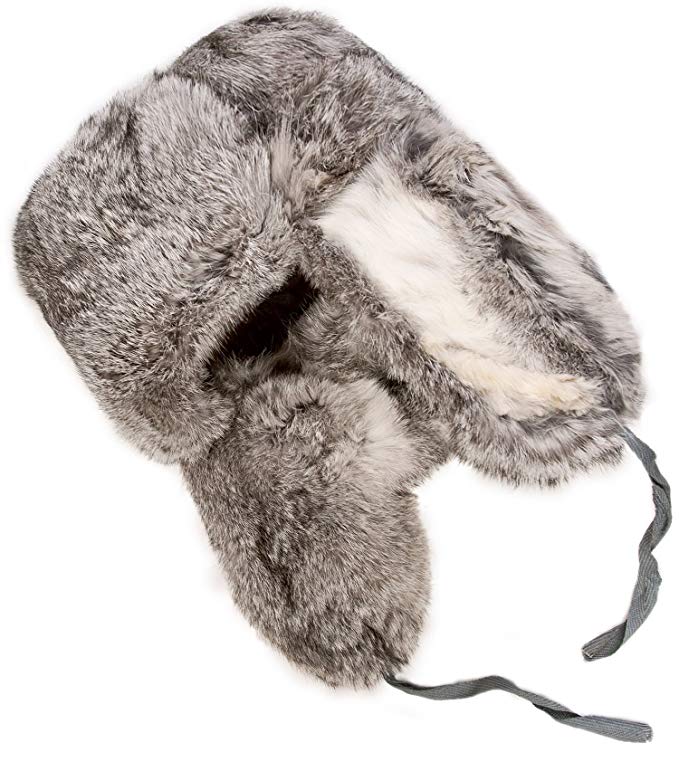 Rabbit fur ushanka winter hat Gray, with Soviet Red Star insignia Review